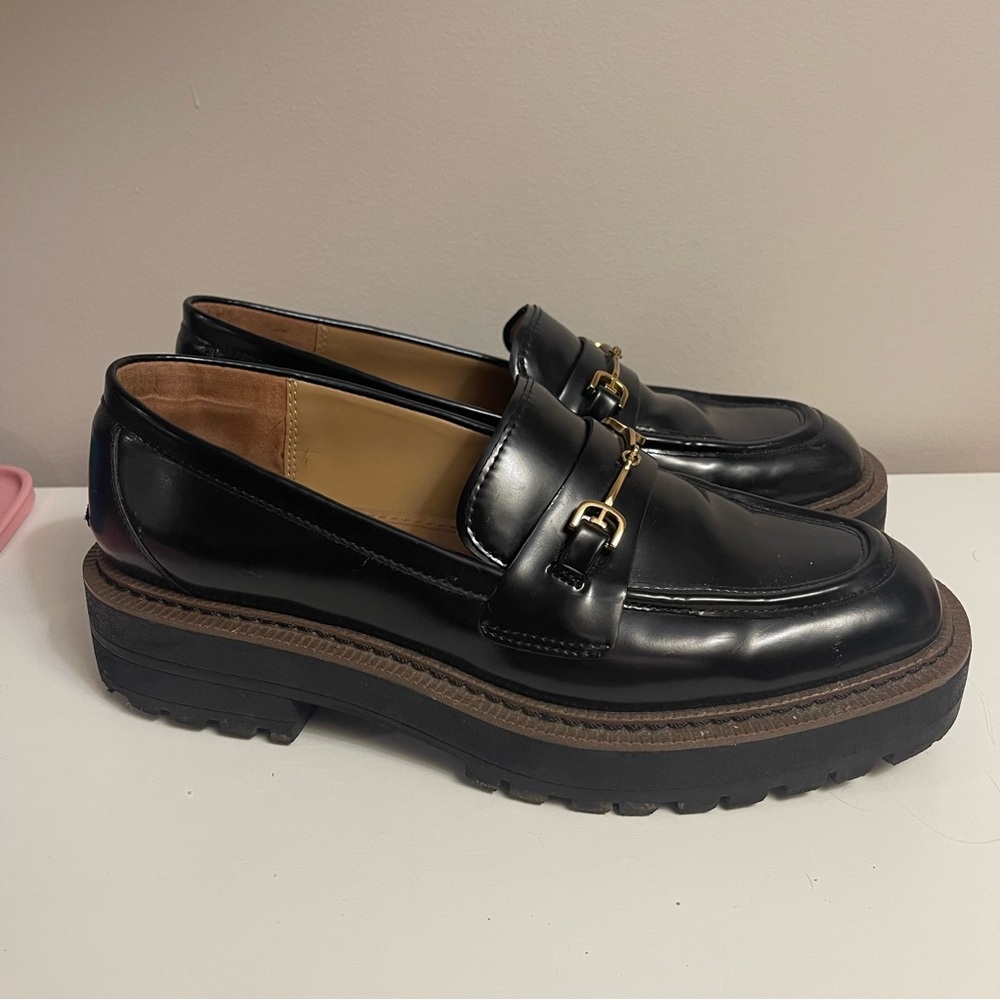 Sam Edelman Black Loafers with Gold Accent - Picture 3 of 6